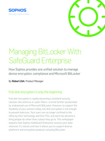 Managing BitLocker With SafeGuard Enterprise - Sophos