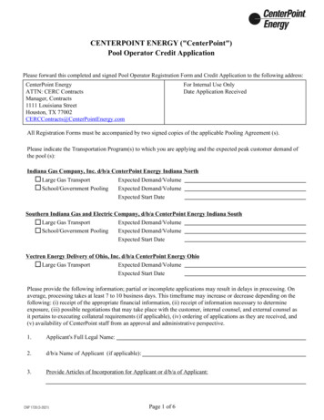CENTERPOINT ENERGY (CenterPoint) Pool Operator Credit Application
