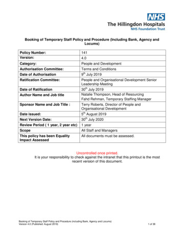 Booking Of Temporary Staff Policy And Procedure (Including Bank, Agency .