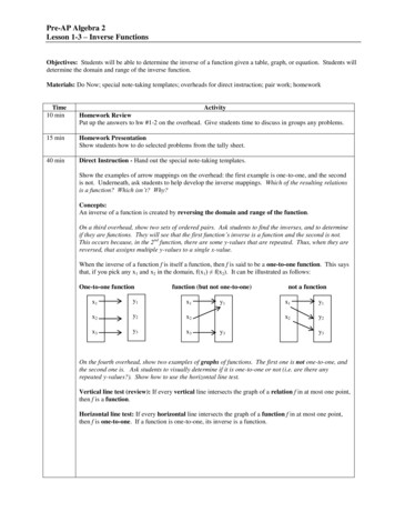 Pre-AP Algebra 2 Lesson 1-3 Inverse Functions - Denton ISD