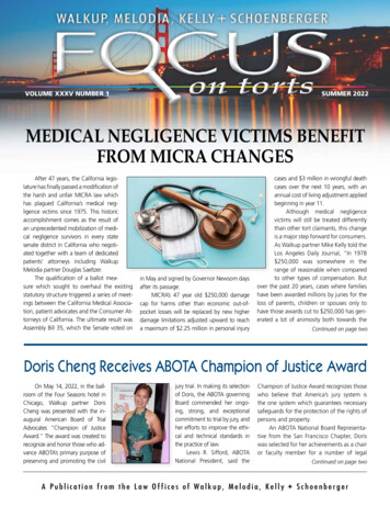 Medical NegligeNce VictiMs BeNefit FroM Micra ChaNges