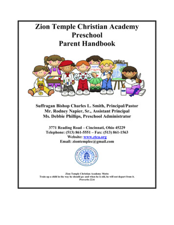 Zion Temple Christian Academy Preschool Parent Handbook