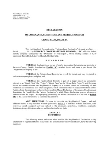 Declaration Of Covenants, Conditions And Restrictions For Grand Palm .