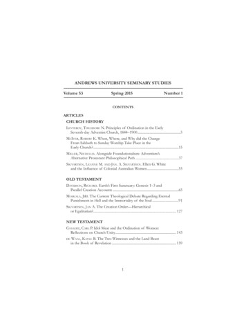 ANDREWS UNIVERSITY SEMINARY STUDIES Volume 53 Spring 2015 Number 1