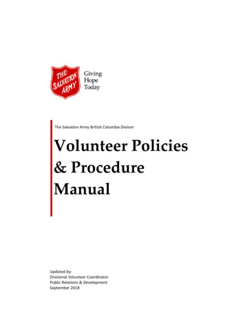 Volunteer Policies & Procedure Manual - Salvation Army