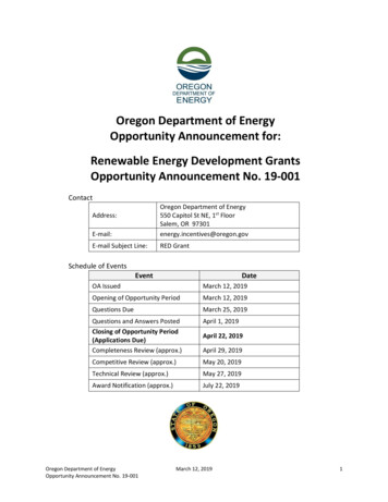 Oregon Department Of Energy Opportunity Announcement . - State Of Oregon
