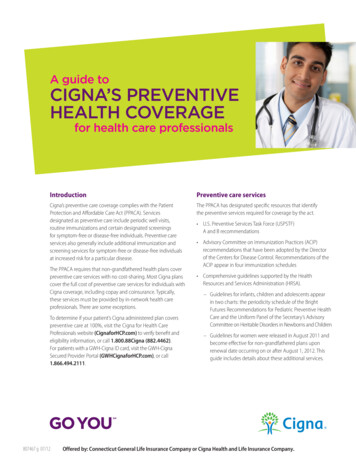A Guide To CignA's Preventive HeAltH CoverAge For Health Care Professionals
