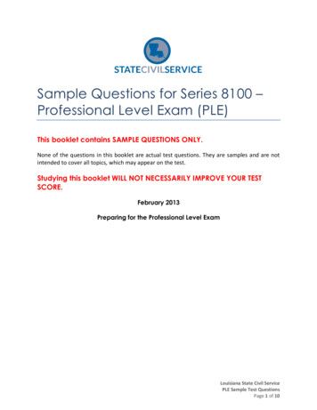 Sample Questions For Series 8100 Professional Level Exam (PLE) - Louisiana