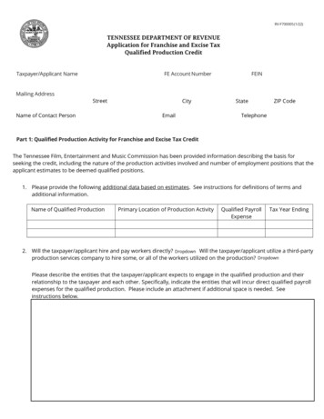 TENNESSEE DEPARTMENT OF REVENUE Application For Franchise And Excise .