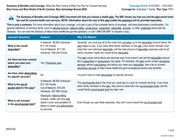Summary Of Benefits And Coverage: What This Plan Covers . - Blue Cross NC
