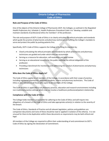Ontario College Of Pharmacists Code Of Ethics - OCPInfo 