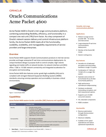 Oracle Communications Acme Packet 4600 - Datasheet Oracle