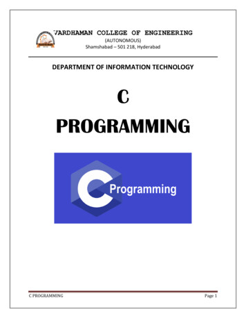 DEPARTMENT OF INFORMATION TECHNOLOGY C PROGRAMMING - Vardhaman