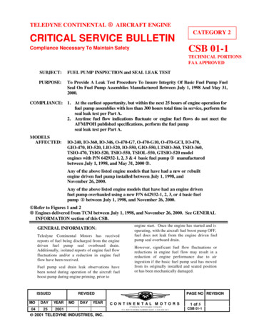Teledyne Continental Aircraft Engine Critical Service Bulletin .