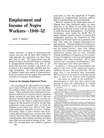 Employment And Income Of Negro Workers—1940-52