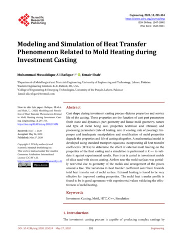 Modeling And Simulation Of Heat Transfer Phenomenon Related To Mold .