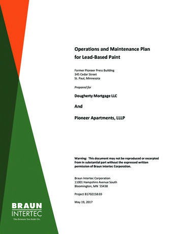 Operations And Maintenance Plan For Lead-Based Paint