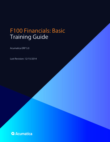 F100 Financials: Basic Training Guide - Acumatica Cloud ERP