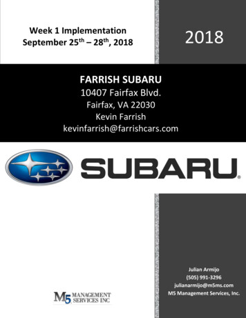 Farrish Subaru September 25 Week 1 Implementation 28 , 2018 Th 2018