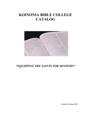 KOINONIA BIBLE COLLEGE CATALOG - Kbc 