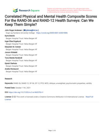 Keep Them Simple? For The RAND-36 And RAND-12 Health Surveys: Can We .