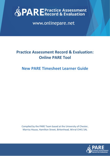 Practice Assessment Record & Evaluation: Online PARE Tool New PARE .