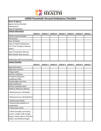 UDOH Paramedic Ground Ambulance Checklist - Utah