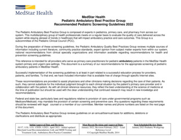 MedStar Health Pediatric Ambulatory Best Practice Group Recommended .