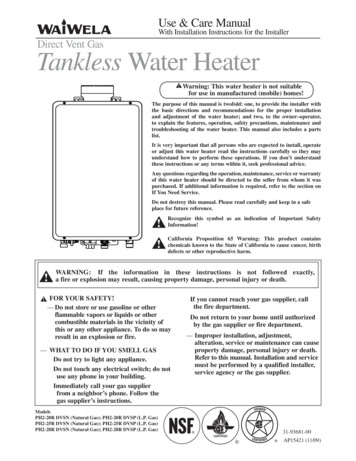 With Installation Instructions For The Installer . - Paloma Water Heaters