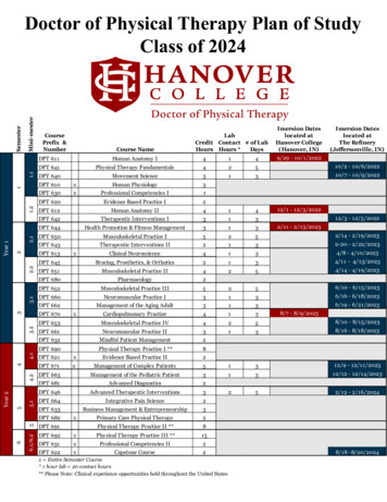 Doctor Of Physical Therapy Plan Of Study Class Of 2024 - Hanover College