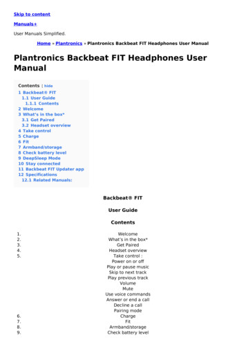 Plantronics Backbeat FIT Headphones User Manual - Manuals 