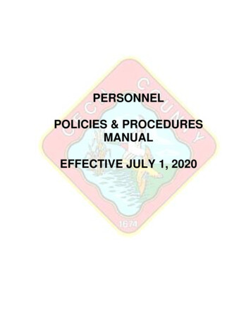 Personnel Policies & Procedures Manual Effective July 1, 2020