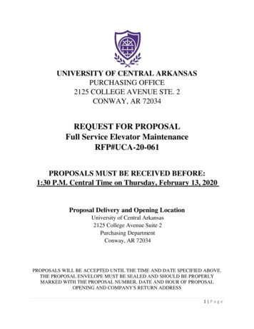 REQUEST FOR PROPOSAL Full Service Elevator Maintenance RFP#UCA-20-061