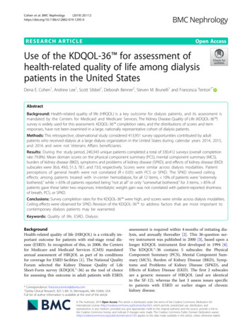 Use Of The KDQOL-36 For Assessment Of Health-related Quality Of Life .