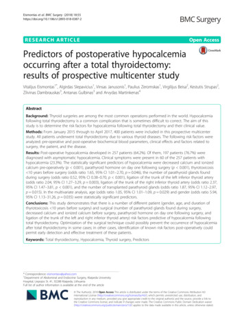 Predictors Of Postoperative Hypocalcemia Occurring After A Total .