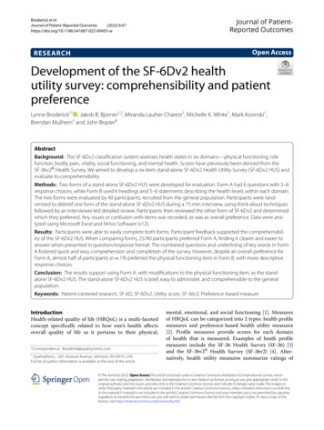 Development Of The SF-6Dv2 Health Utility Survey . - SpringerOpen