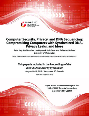 Computer Security, Privacy, And DNA Sequencing: Compromising Computers .