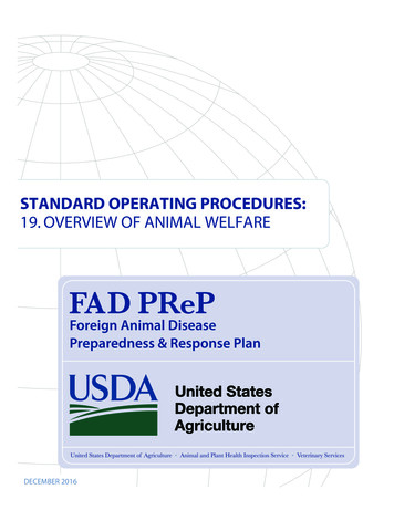 Standard Operating Procedures: 19. Overview Of Animal Welfare - Usda