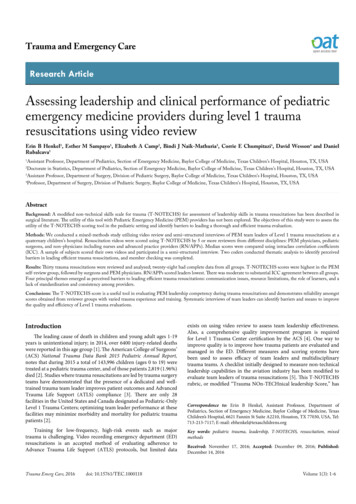 Assessing Leadership And Clinical Performance Of Pediatric . - OAText
