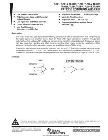 TL081 Wide Bandwidth JFET Input Operational Amplifier - PoliTO