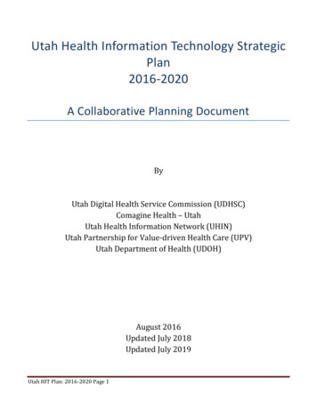 Utah Health Information Technology Strategic Plan 2016-2020