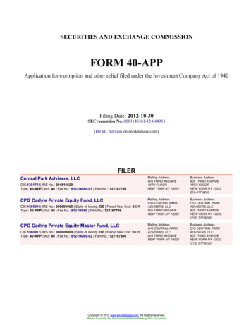 Central Park Advisers, LLC Form 40-APP Filed 2012-10-30