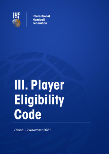 III. Player Eligibility Code - IHF