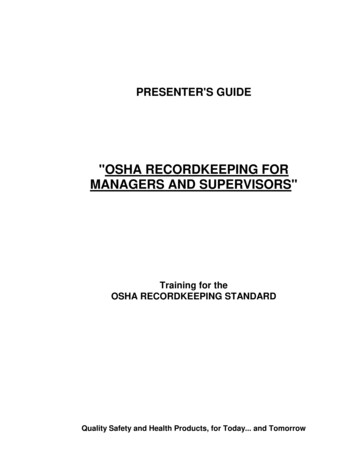 OSHA RECORDKEEPING FOR MANAGERS AND SUPERVISORS - Marcom LTD