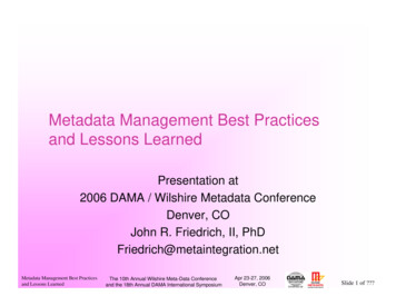 Metadata Management Best Practices And Lessons Learned - Meta Integration
