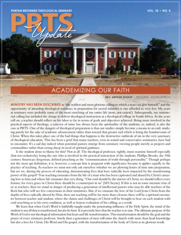 PRTS PuRitAN RefoRMed TheologicAl SeMiNARy Update Vol. 10 No. 4