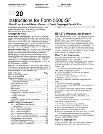 2020 Instructions For Form 5500-SF - U.S. Department Of Labor