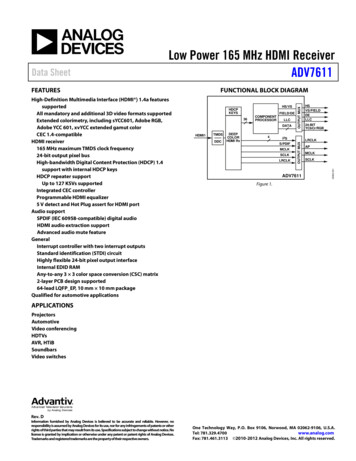 Low Power 165 MHz HDMI Receiver Data Sheet ADV7611 - Analog Devices