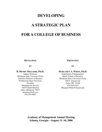 DEVELOPING A STRATEGIC PLAN FOR A COLLEGE OF BUSINESS - Henry Migliore