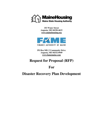 Request For Proposal (RFP) For Disaster Recovery Plan . - FAME Maine